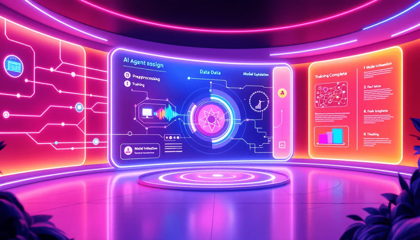 The AI agent training process, showing data flow and model training.